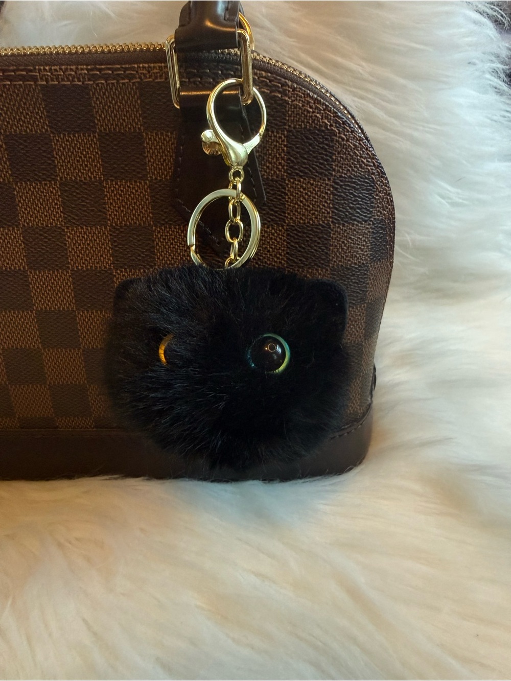 Black Fur Pom Pom Bag Charm Keychain